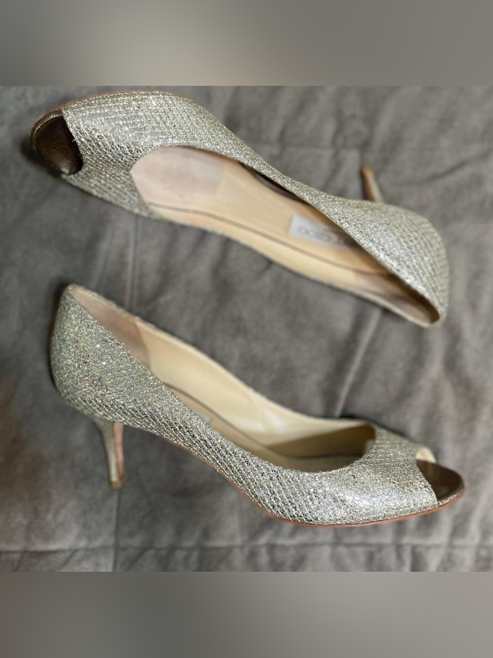 Jimmy Choo Glitter Peep-Toe Pumps in Gold